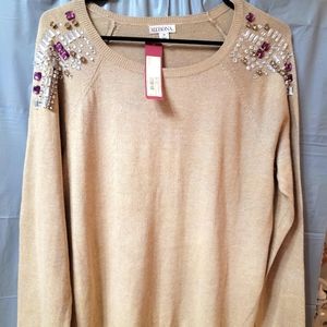 ELLE sweater long sleeve  color tan size m expands